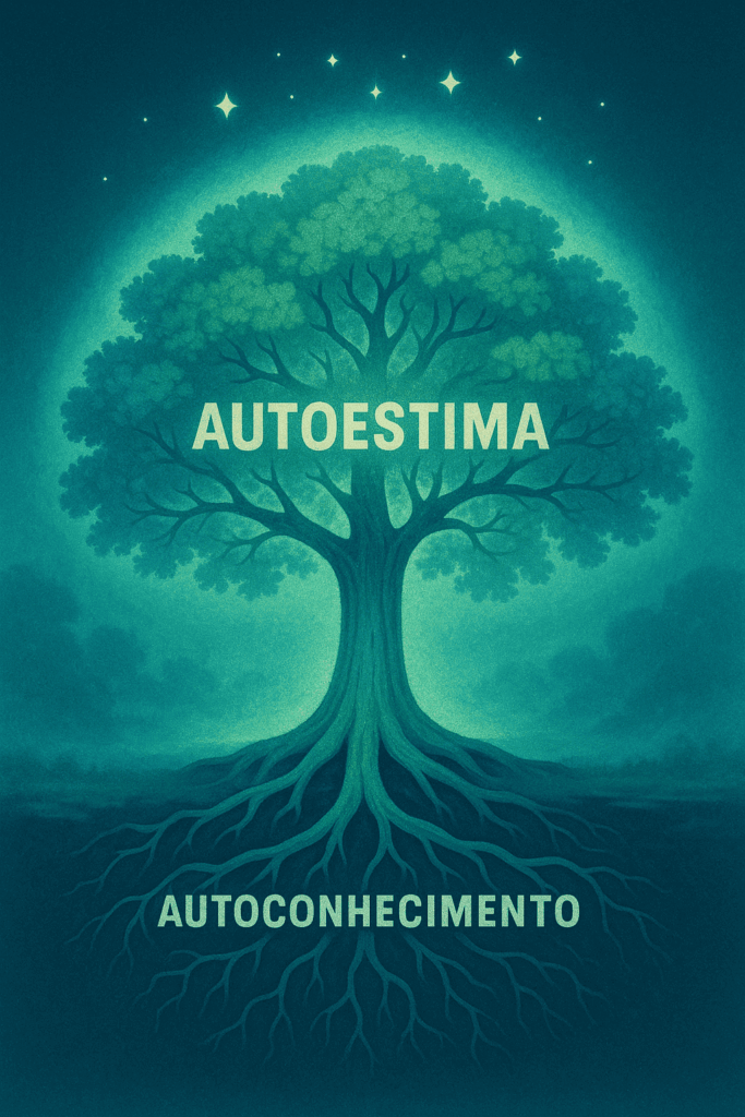 A imagem apresenta uma ilustração de uma pessoa de cabelo escuro, vestindo uma camiseta amarela com um coração vermelho no centro. A pessoa sorri e faz um gesto positivo com ambas as mãos. Ao lado direito, há um vaso com uma planta verde em crescimento, simbolizando progresso e evolução. Acima da planta, uma seta azul aponta para cima, reforçando a ideia de crescimento. No topo da imagem, destaca-se a frase em português: "SEU CRESCIMENTO DEPENDE DA SUA AUTOESTIMA", transmitindo uma mensagem motivacional sobre confiança e desenvolvimento pessoal.