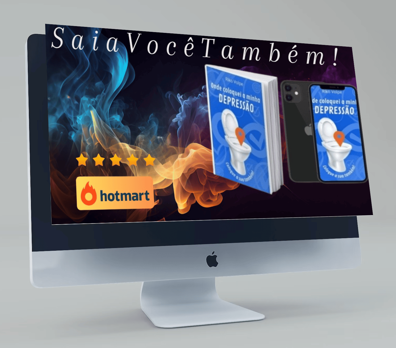 Imagem que apresenta o título do e-book "Onde Coloquei a Minha Depressão" em letras destacadas, seguido por frases como "Saia Você Também!" O visual sugere um conteúdo motivacional, com destaque para o tema de superação da depressão. As cores e fontes utilizadas transmitem uma mensagem de esperança e ação.